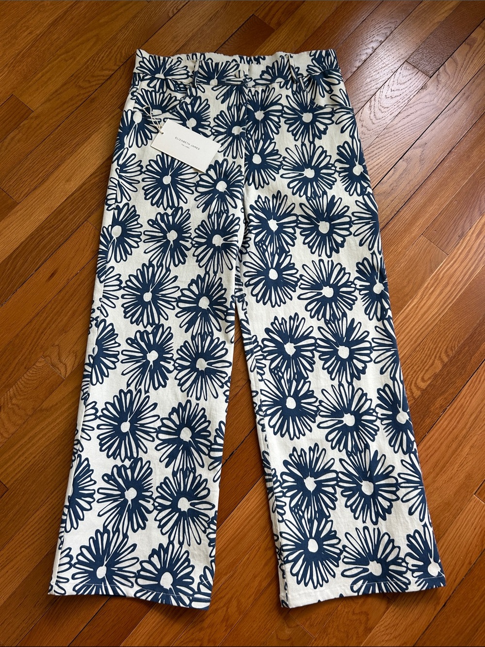 Women’s Navy Daisy Print Wide-Leg Pants